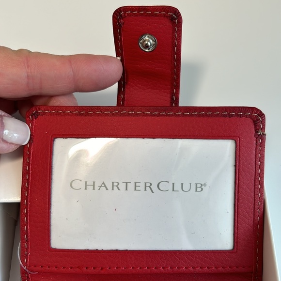 Charter Club Genuine Red Leather Card Case w/ID Window - Picture 5 of 11